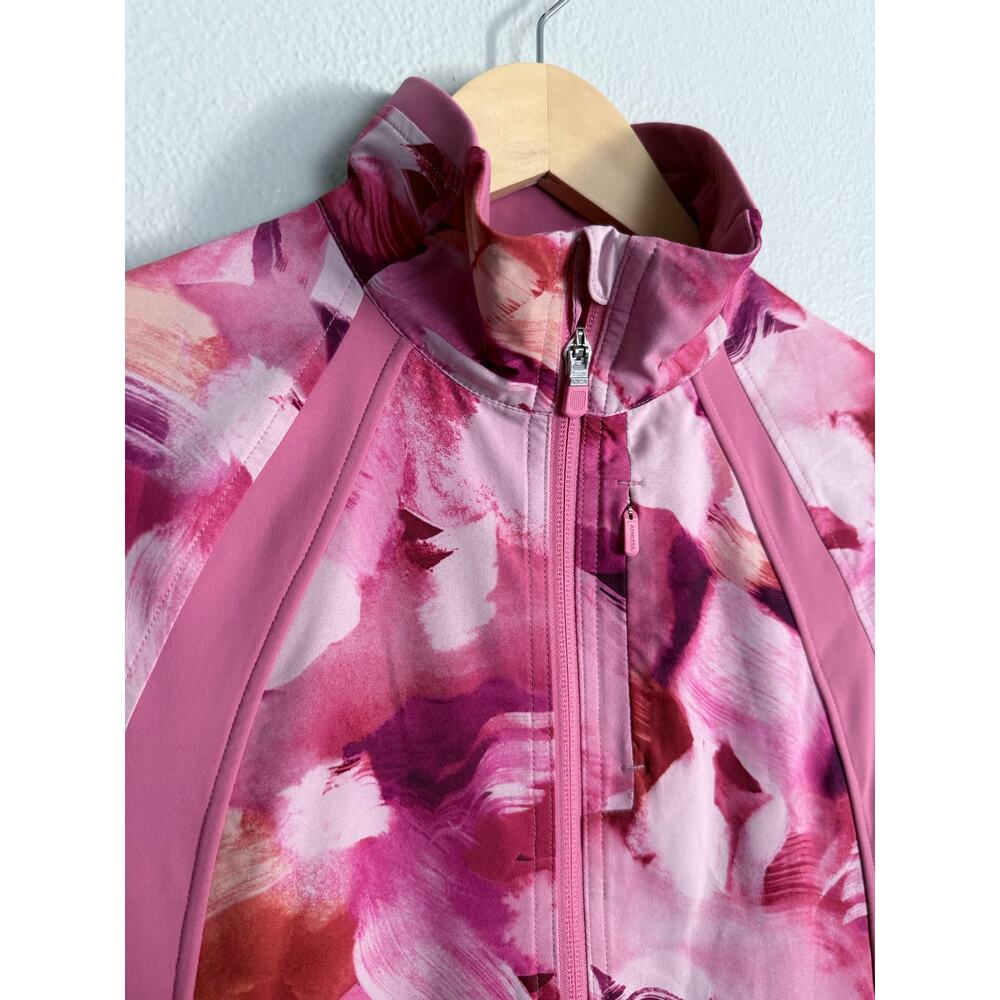 ATHLETA Run with It pink orange painted energy abstract zip up athletic jacket - Picture 6 of 11